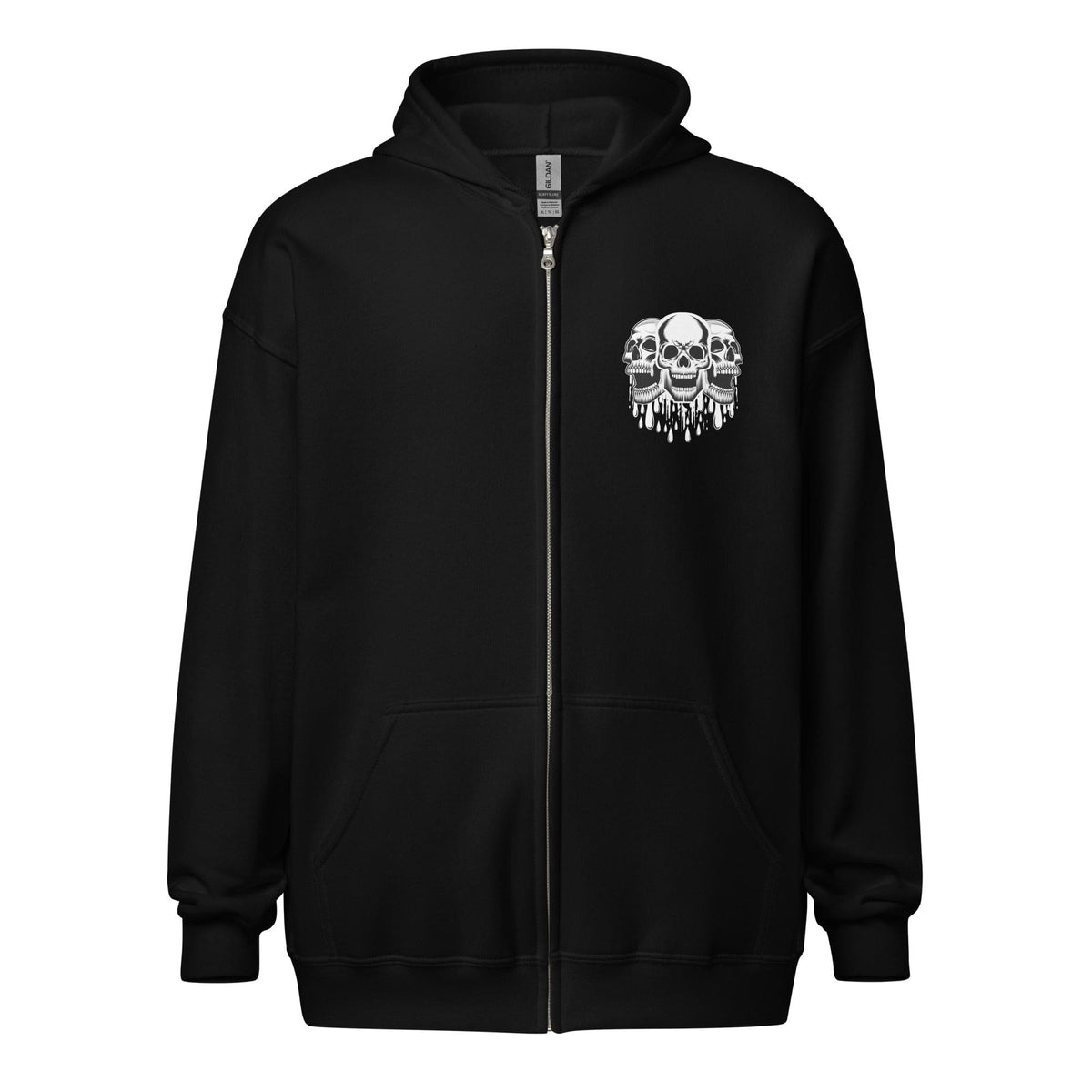 Introducing our Men's Three Skulls Dripping Zip Hoodie - A Heavy