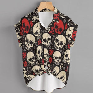 Women's Red And White Skulls Plus Size Blouse