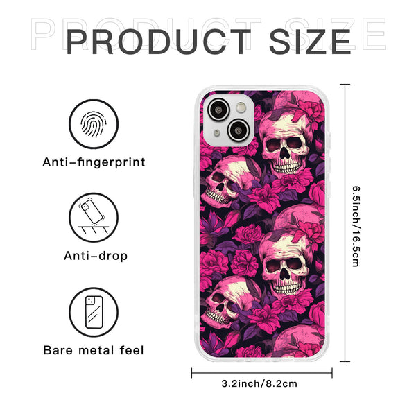 Pink And Purple Flowers 💐 With 💀 Skulls iPhone 15 Plus Clear Case