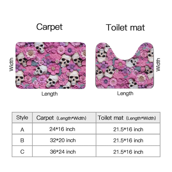 Pink Floral Pastel Skull Toilet & Floor Mat