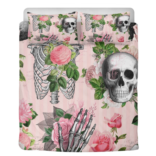 Pink Skull Floral 3 Pcs Bedding Set