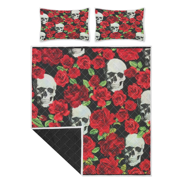 Skull & Red Roses Quilt Bed Set