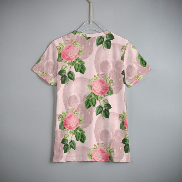 Kid's Pink Roses With Skulls Short Sleeve T-Shirt