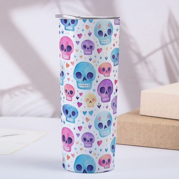 Pink Blue Skulls Skinny Tumbler Stainless Steel with Lids 20OZ