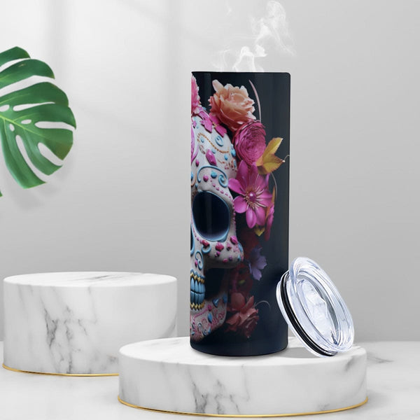 Skull Floral Tumbler With Twinkle Surface  20oz