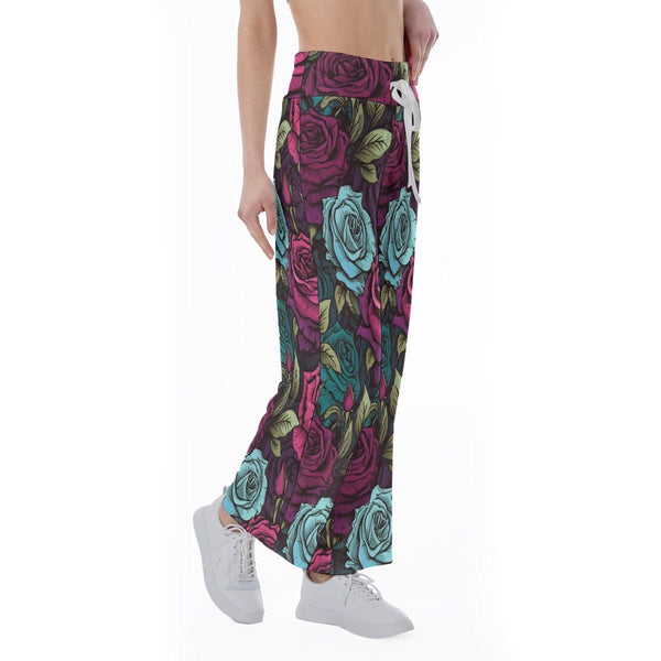 Women's Gothic Floral High-waisted Straight-leg Pants