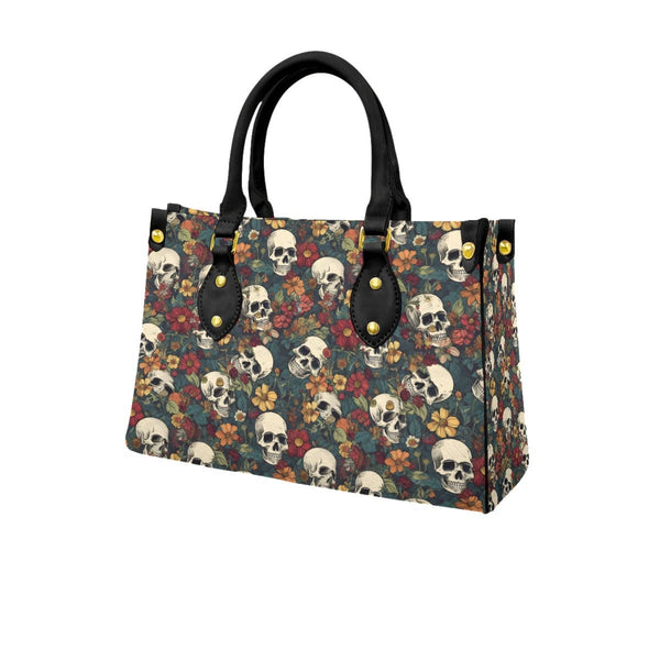 Women's Skulls Brown Floral Tote Bag With Black Handle