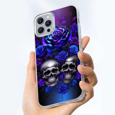 Skulls & Blue Flowers iPhone 14 15 Series Mobile Phone Case