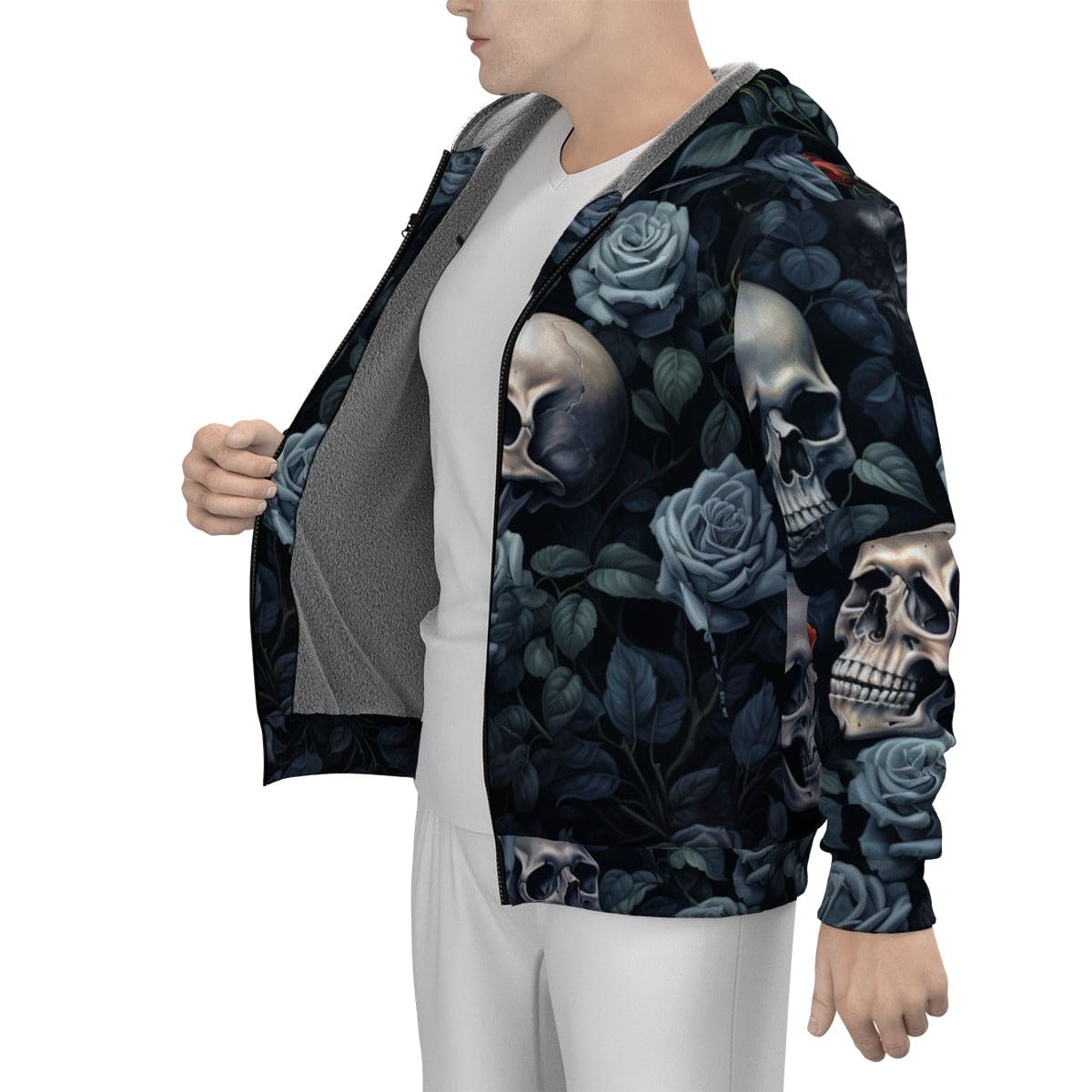 Men's Skulls Dark Sherpa Fleece Zip Up Hoodie – Everything Skull