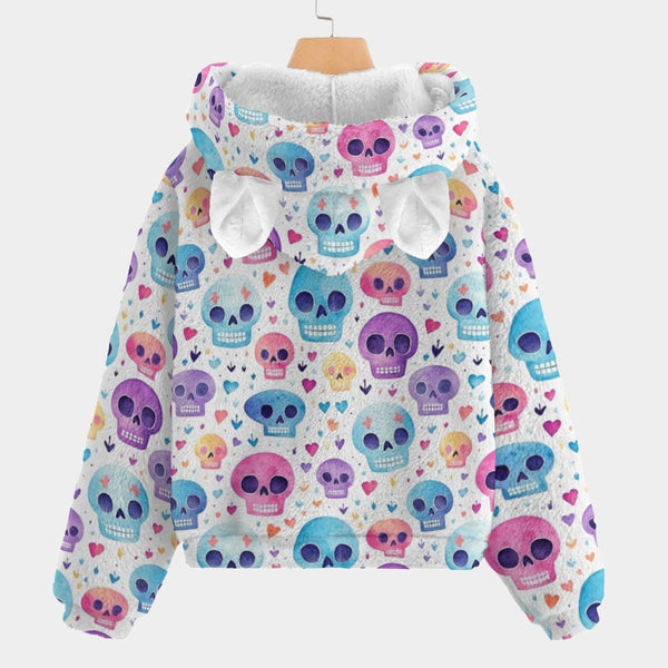 Kid’s Bright Pastel Skulls Borg Fleece Sweatshirt With Ears