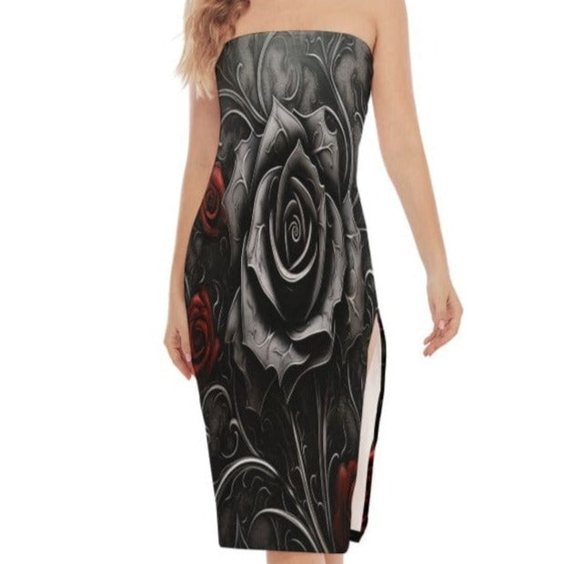 blue dress for baby girl Coti Bodycon Dress in Black with Red Rose Embro main image 1