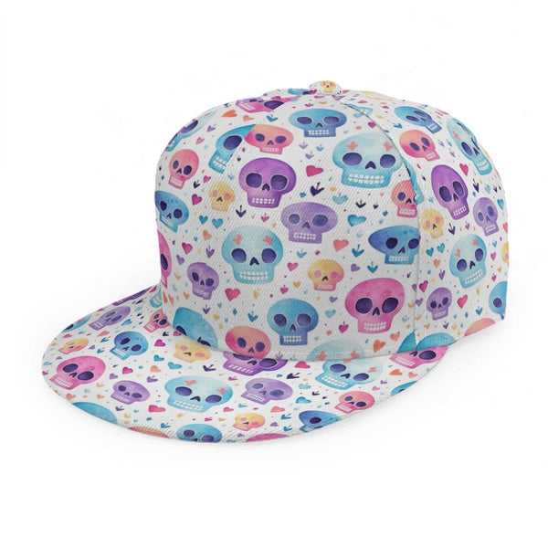 Pastel Pink Blue Skulls Baseball Cap With Flat Brim