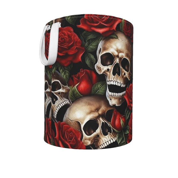 Smiling Skulls With Red Roses Foldable Laundry Basket