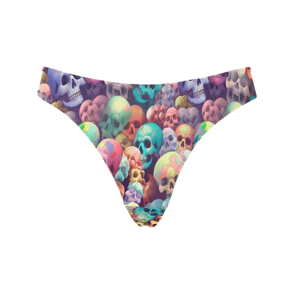 Women''s Colorful Skulls Pattern Thong Panties