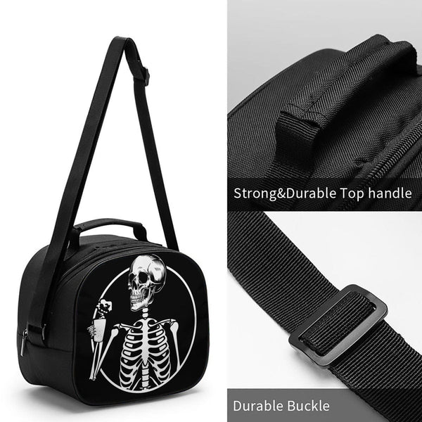 Skull Drinking Coffee Portable Lunch Bag