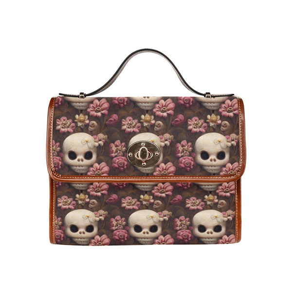 Cute Pink Flower Skull Waterproof Canvas Handbag