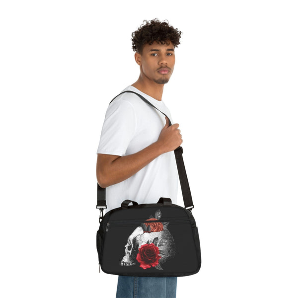 Skull Red Floral Fitness Sports Bag With Shoe Compartment