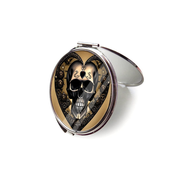 Skull Print Portable Stainless Steel Cosmetic Mirror