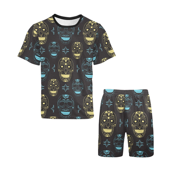 Skull Monochrome Gold Blue Black Pajama Set