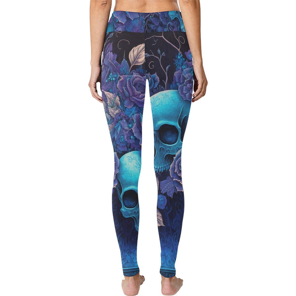 Our Blue Skulls Floral Women's Workout Leggings Are Perfect For Any Activity