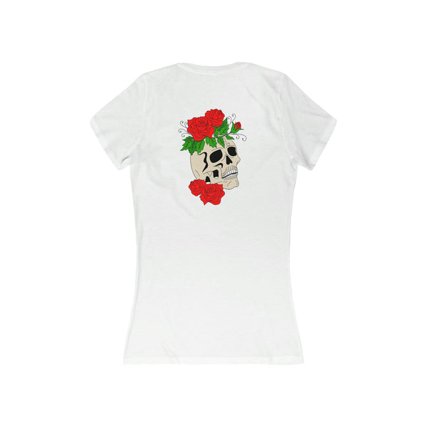 Women's Slull Roses Jersey Short Sleeve Deep V-Neck Tee