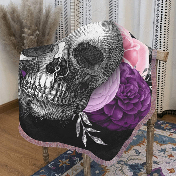 Skull Floral Blacket With Fringe Ultra-Soft 30"x40"