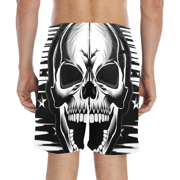 Black Screaming Skull Men's Mid-Length Beach Shorts