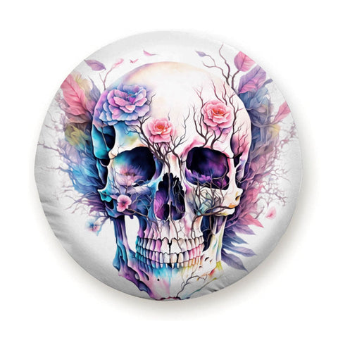 Colorful Skull Face With Flowers Spare Tire Cover