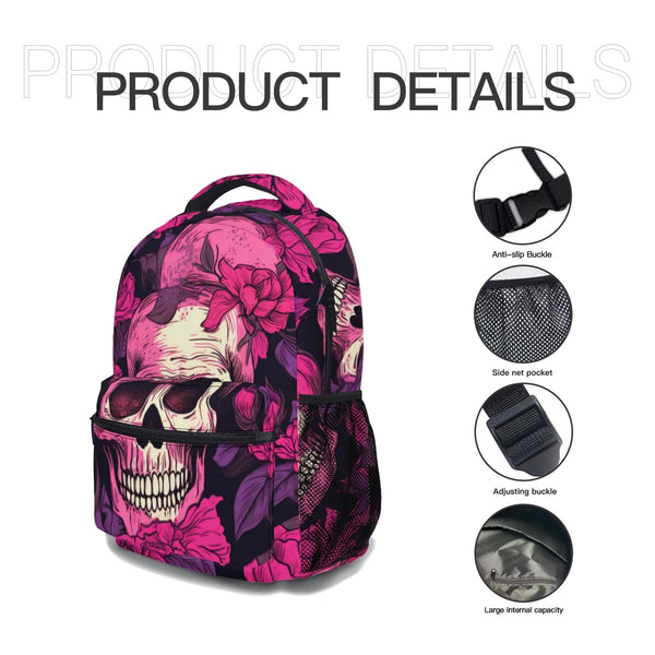 Pink And Purple Flowers With Skulls Backpack
