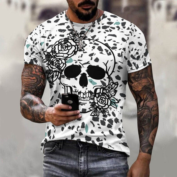 Men's Skull Floral Cotton T-shirt