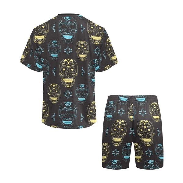 Skull Monochrome Gold Blue Black Pajama Set