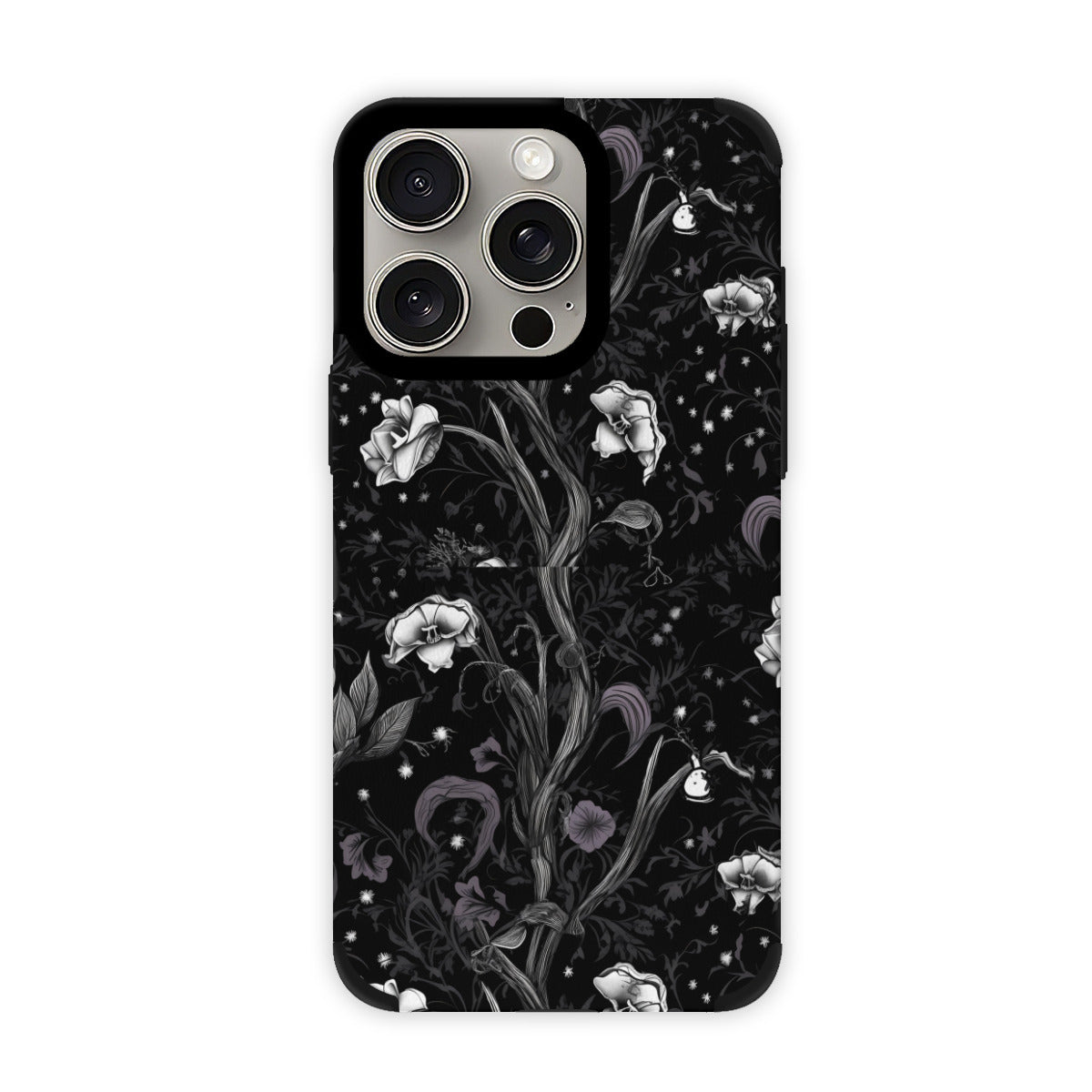 Gothic Black Floral iPhone 15 Pro Max Leather Protective Case