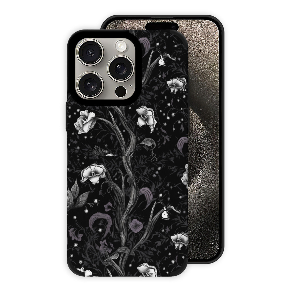 Gothic Black Floral iPhone 15 Pro Max Leather Protective Case