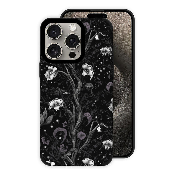 Gothic Black Floral  iPhone 15 Pro Max Leather Protective Case