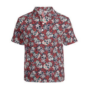 This Skull Red Roses Polo Shirt Features A Unique Collar Design For A Stylish Yet Comfortable Appearance
