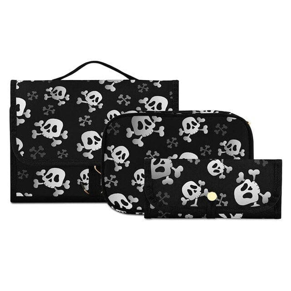 Women's Skull Print Waterproof Zipper 3 Set Travel Cosmetic Bag