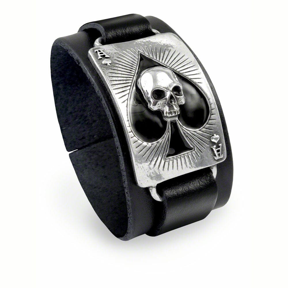 Ace Of Dead Spades Leather Bracelet – Everything Skull Clothing