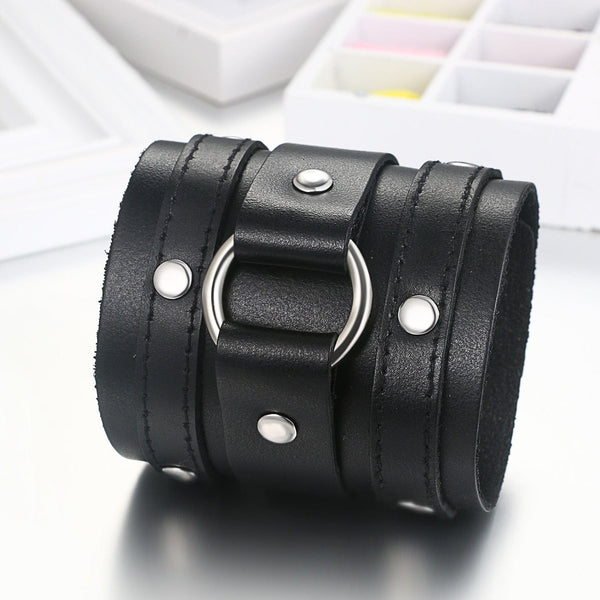 Black Adjustable Cuff Punk Bracelet