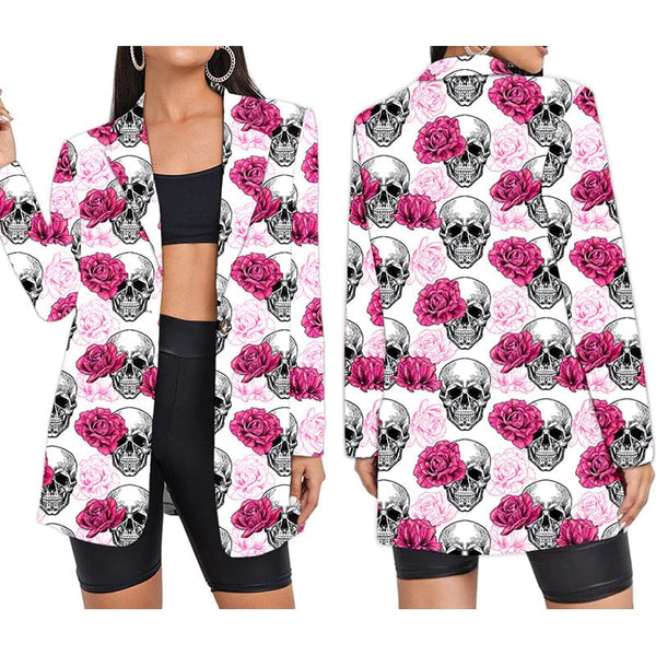 Women's Skull 💀 🌺 Pink Floral Oversized Blazer