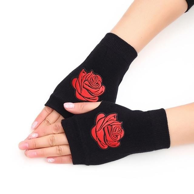 Rose Winter Warm Knitted Fingerless Gloves 32