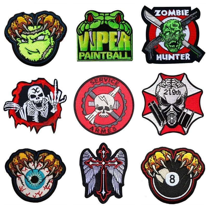 Buy Skull Punk Patches for Clothing Embroidery Stripes Badges