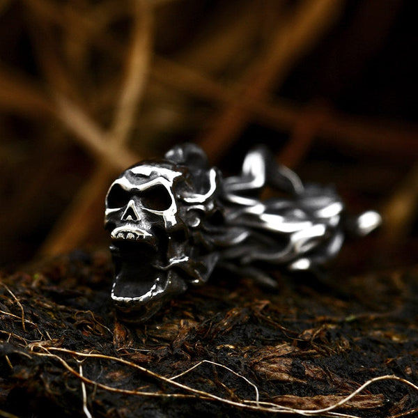 Skull Stainless Steel Flames Pendant