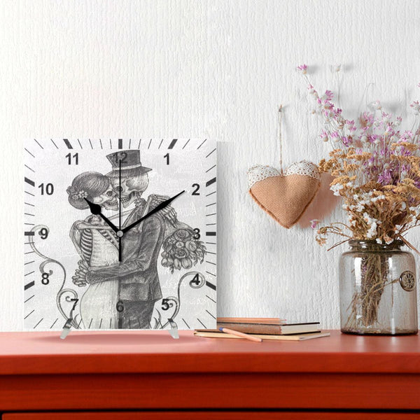 Skull Couple Marriage Hanging Square Silent Wall Clock Non Ticking