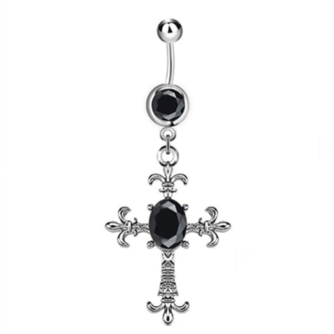 1Piece Goth Black Crystal Cross 3 Colors Belly Piercing