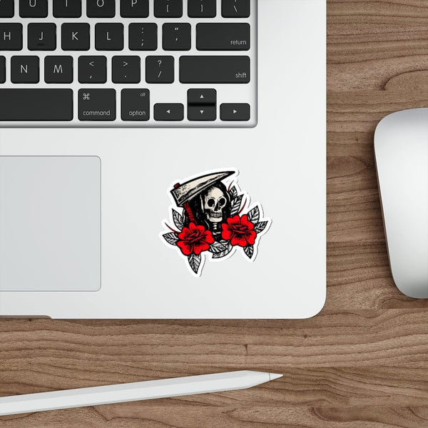 Goth Skull Red Roses - Original Skull Die-Cut Stickers