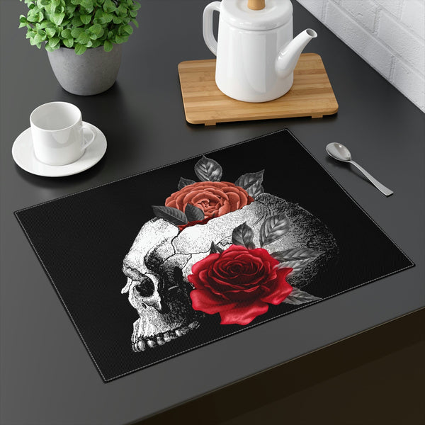 Skull Floral Red Roses Placemat, 1pc