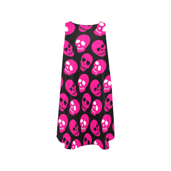 Pink Skulls Pattern Sleeveless A-Line Pocket Dress