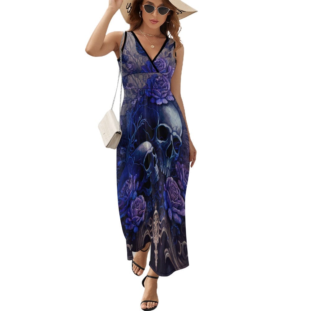 Ladies Blue Skull Floral Sleeveless Dress XL / White