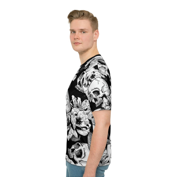 Men's Gray Skull Floral Loose T-shirt