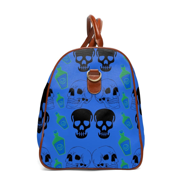 Black Skull Heads Waterproof Blue Travel Bag